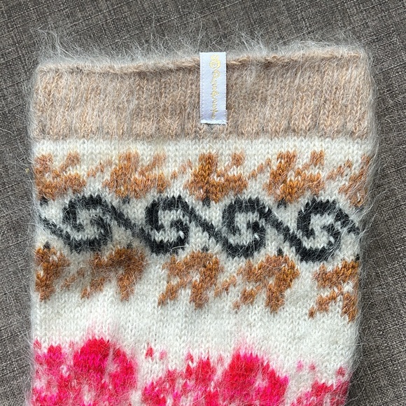 Siberia Spirit Goat Wool Knee High Socks Rose Bouquet Natural Warm - Picture 2 of 4